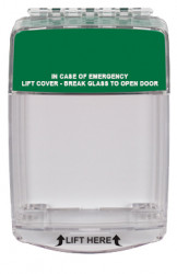 STI-15010ML EuroStopper Flush, red & green hornshell, BS, multi lingual fire & emergency exit label  