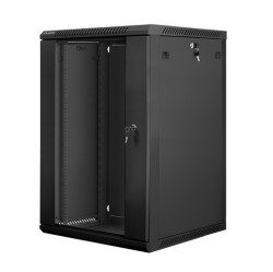 18U Wall Mount Cabinet, 600x600, 19", BLACK, Glass Door  