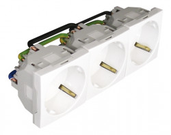 BLOCK THREE EARTH SOCKETS (SCHUKO)-6 MOD WHIT  