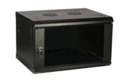 9U wall mount cabinet, 600x600, 19", Black, glass door  