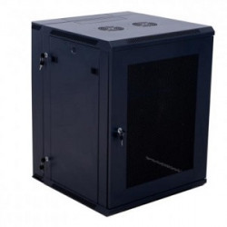 12U wall cabinet, 600x600, 19", BLACK, glass lockable doors, removable sides  