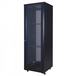 22U Floor Standing Cabinet, 600x800, 19", Black, Glass Door  