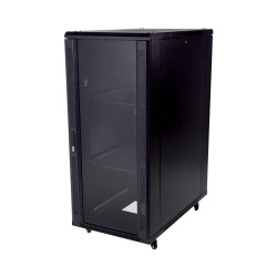 22U Floor Standing Cabinet, 600x1000, 19", Black, Glass Door  