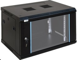 RWA664 6U wall cabinet, 600x450, 19", BLACK, glass lockable doors, removable sides  