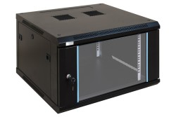 RWA666 6U wall rack cabinet, 600x600, 19", BLACK, glass lockable doors, removable sides  