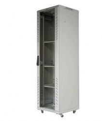 27U Floor Standing Cabinet, 600x600, 19", Gray, Glass Door  