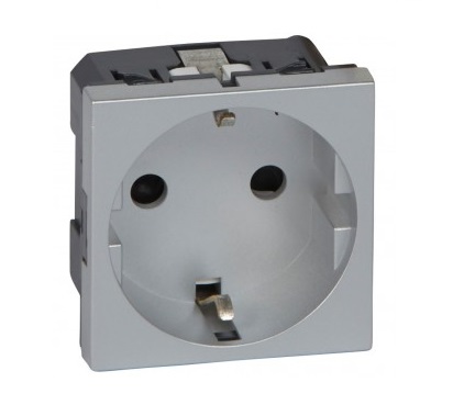 45129 SAL Q45 Safety Earth Schuko Socket, 2 Modules, Aluminium 