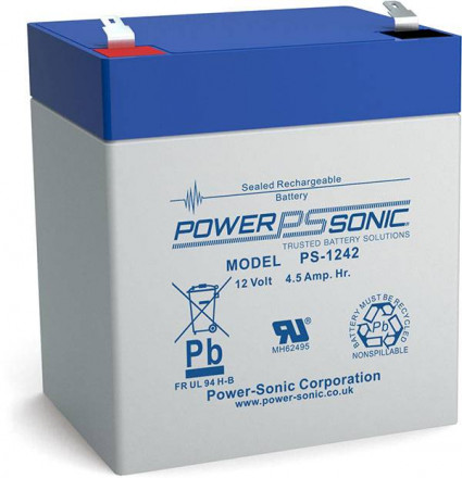 4.5Ah 12V F1 Sealed Lead Acid battery, PowerSonic, PS-1242 Vds 