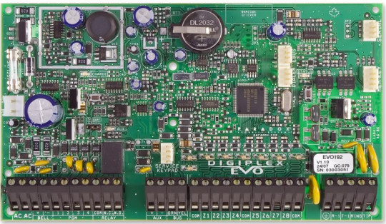 EVO192 192-Zone Control Panel, 8 zones, 16 with ATZ, 5 PGM, Expandable up to 192 zones, Grade 3 