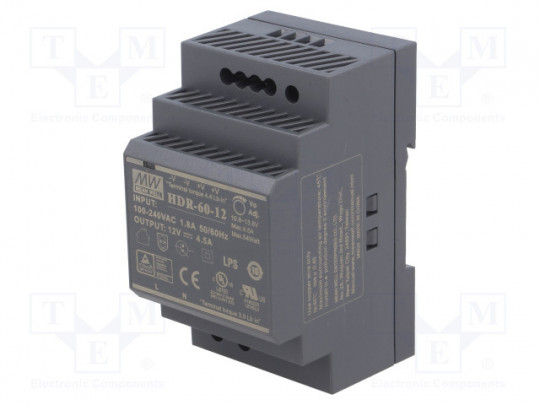 HDR-60-12 12V 4.5A DIN Rail Power Supply MeanWell 