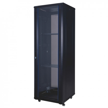 22U Floor Standing Cabinet, 600x800, 19", Black, Glass Door 