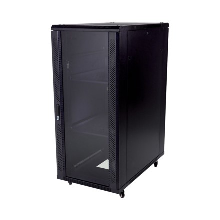 22U Floor Standing Cabinet, 600x1000, 19", Black, Glass Door 