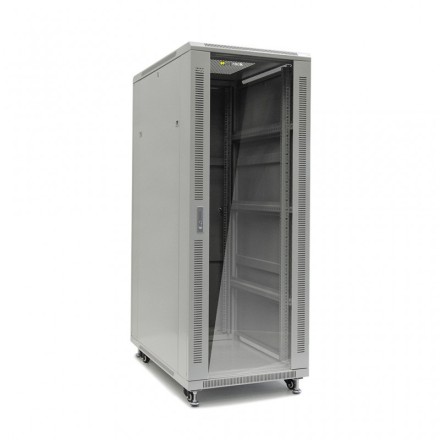 22U Floor Standing Cabinet, 600x1000, 19", Gray, Glass Door 