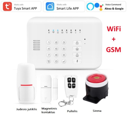 GW1 GSM + WiFi Wireless Alarm System Set, Tuya, 433MHz 