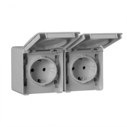 48862 CCZ Two Eart Sockets, Double, Horizontal, 16A, ~250V, IP65, Gray  